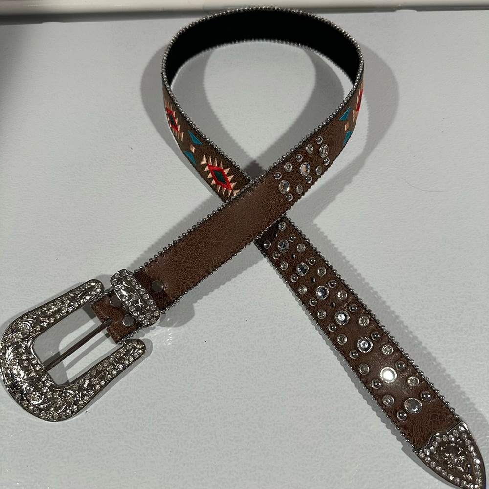 Brown Studded Belt with Silver Buckle